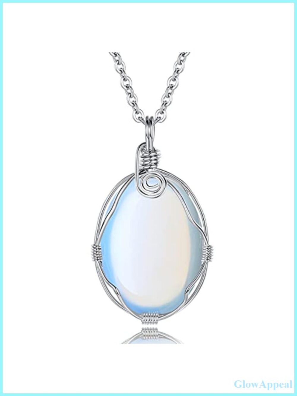 Wire Wrapped Oval Crystal Pendant Necklace 23.6 inch Reiki Healing Jewelry for